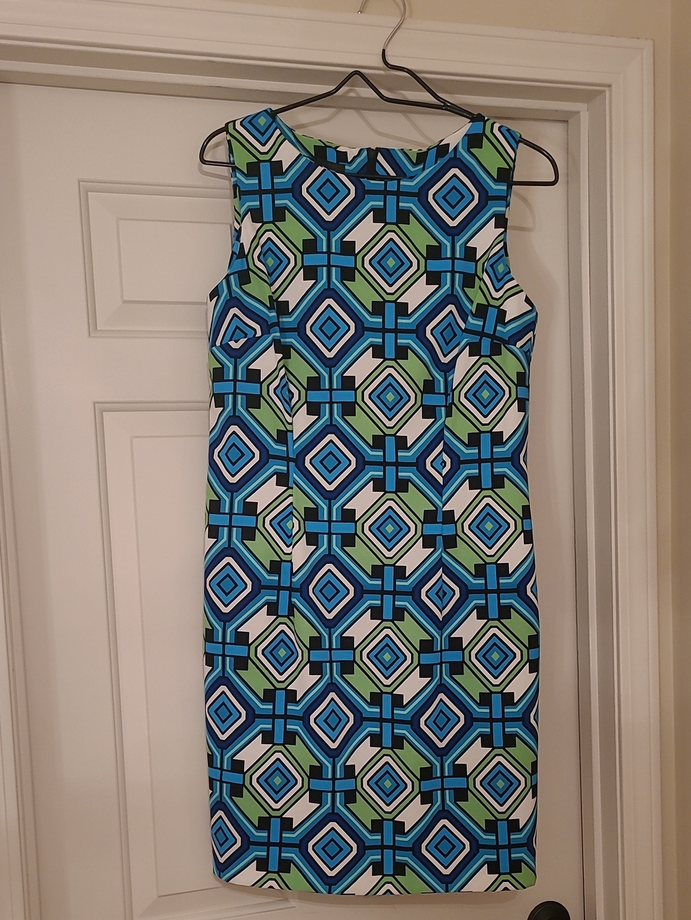 AGB Blue & Green Mod Geometric Sheath Dress 12